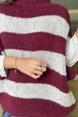  Big Softie Block Stripe Cap Sleeve Knit Top Burgundy /15=